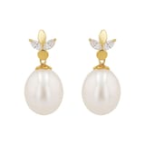 AMOR 14ct Yellow Gold Cubic Zirconia & Pearl Drop Earrings