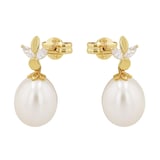 AMOR 14ct Yellow Gold Cubic Zirconia & Pearl Drop Earrings