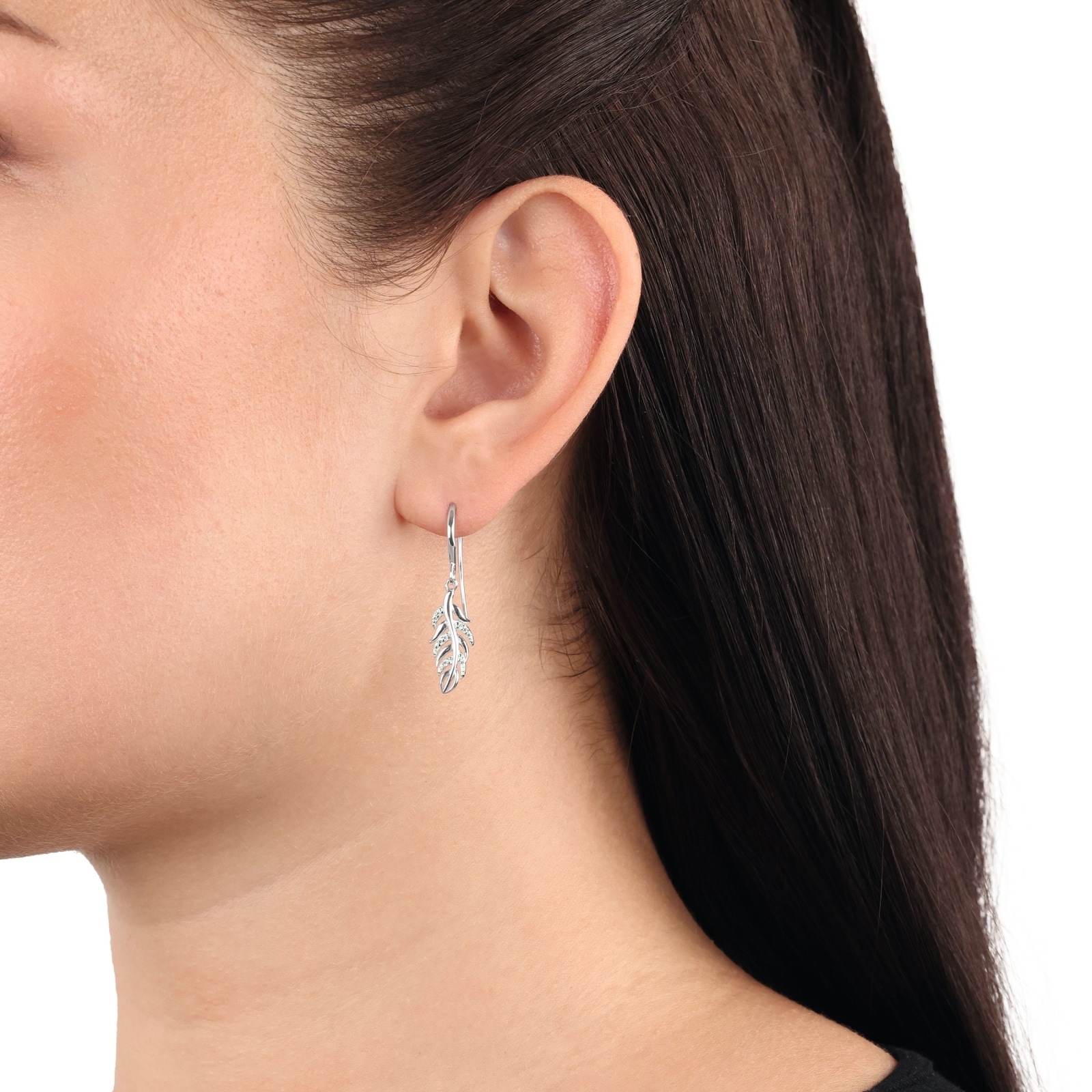 AMOR Silver Cubic zirconia Leaf Drop Earrings