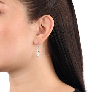AMOR Silver Cubic zirconia Leaf Drop Earrings