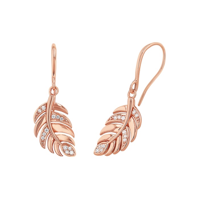 AMOR Rose Gold Coloured Sterling Silver Cubic Zirconia Leaf Drop Earrings