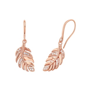 AMOR Rose Gold Coloured Sterling Silver Cubic Zirconia Leaf Drop Earrings