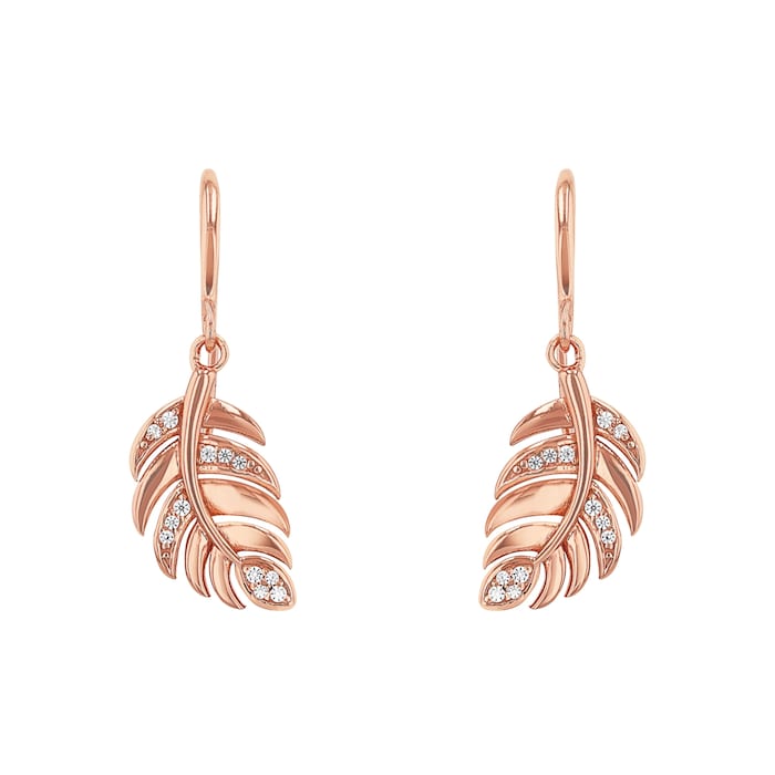 AMOR Rose Gold Coloured Sterling Silver Cubic Zirconia Leaf Drop Earrings