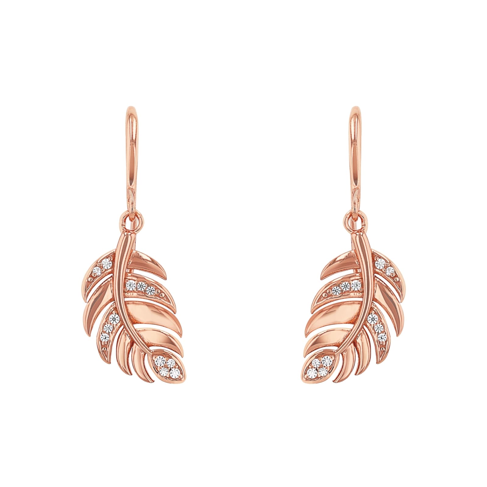 AMOR Rose Gold Coloured Sterling Silver Cubic Zirconia Leaf Drop Earrings