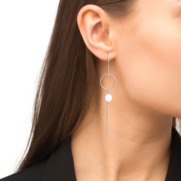 AMOR Silver Circular Drop Earrings