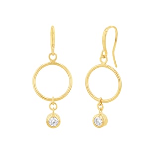 AMOR Yellow Gold Coloured Sterling Silver Cubic Zirconia Circular Drop Earrings