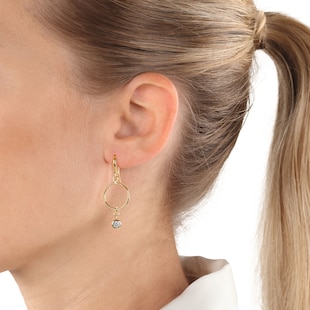 AMOR Yellow Gold Coloured Sterling Silver Cubic Zirconia Circular Drop Earrings