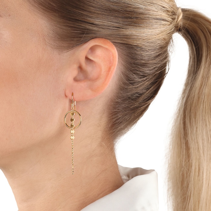 AMOR Yellow Gold Coloured Sterling Silver Circular Drop Earrings