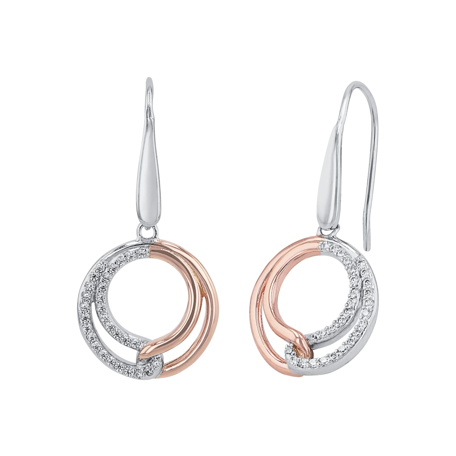 AMOR Silver Bi Colour Circle Drop Earrings AMOR Silver Bi Colour Circle Drop Earrings