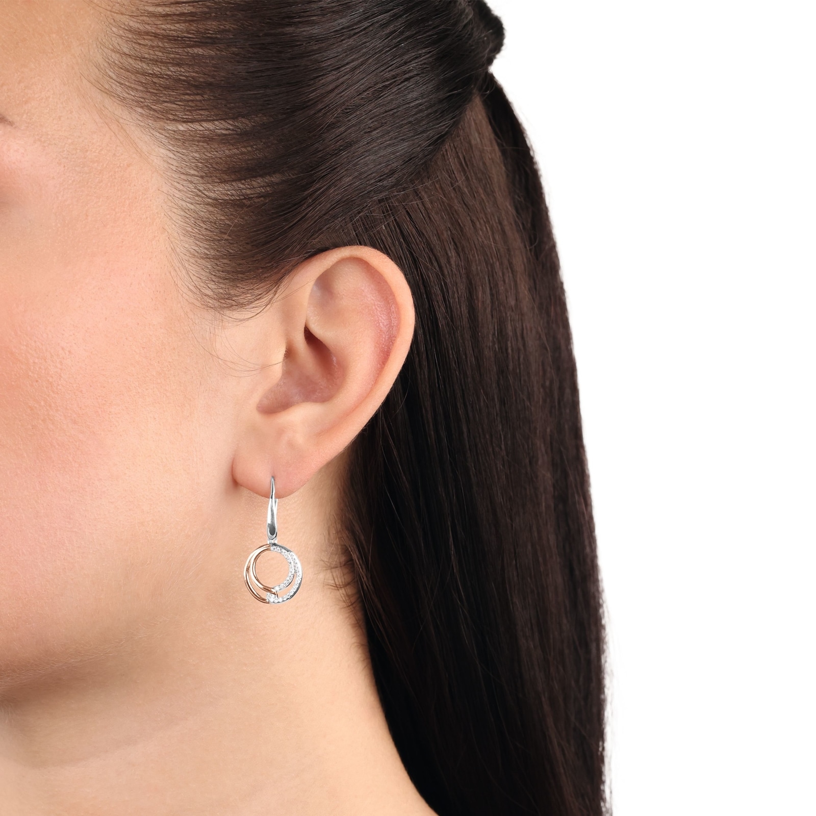 AMOR Silver Bi Colour Circle Drop Earrings AMOR Silver Bi Colour Circle Drop Earrings
