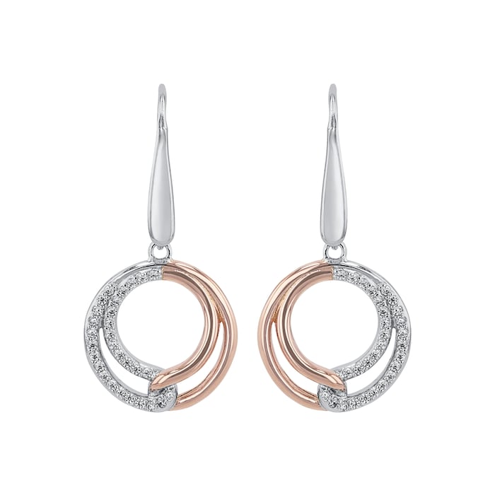 AMOR Silver Bi Colour Circle Drop Earrings