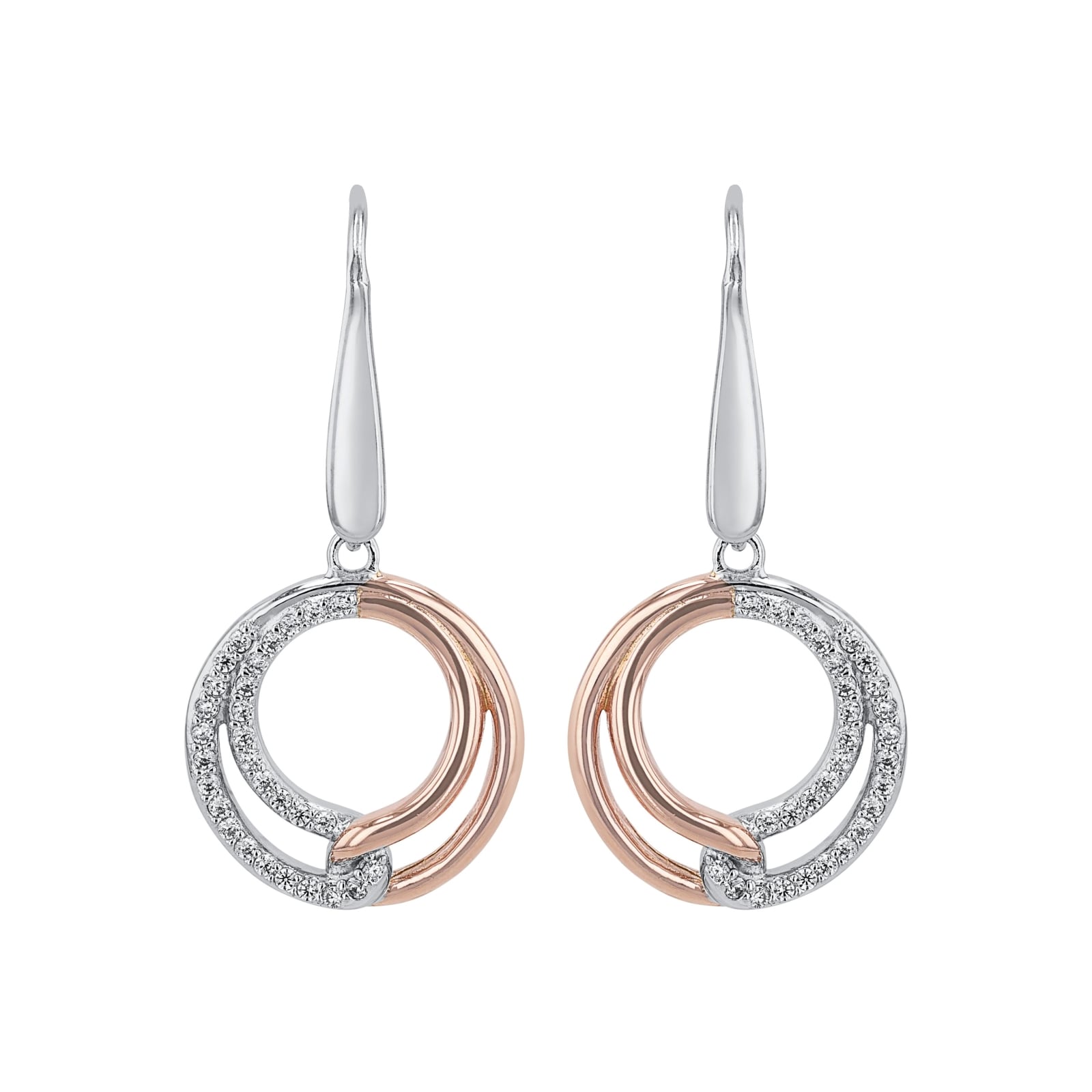 AMOR Silver Bi Colour Circle Drop Earrings