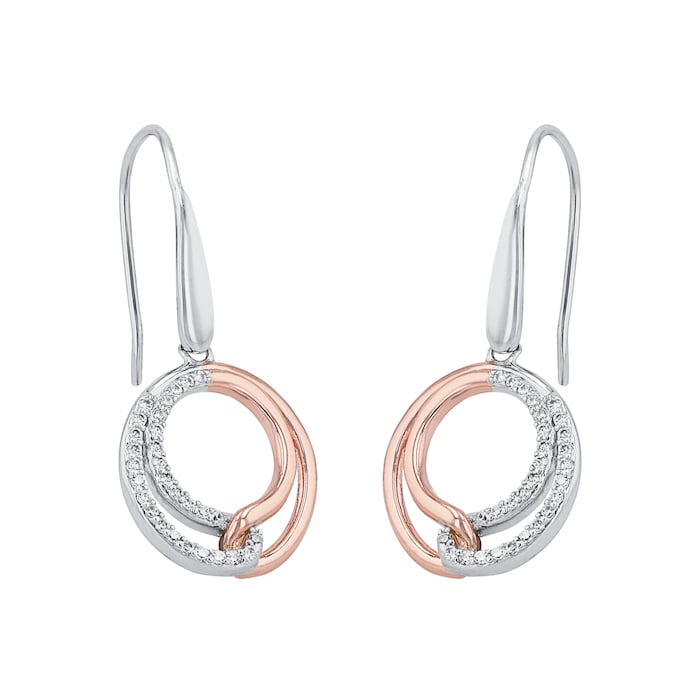 AMOR Silver Bi Colour Circle Drop Earrings