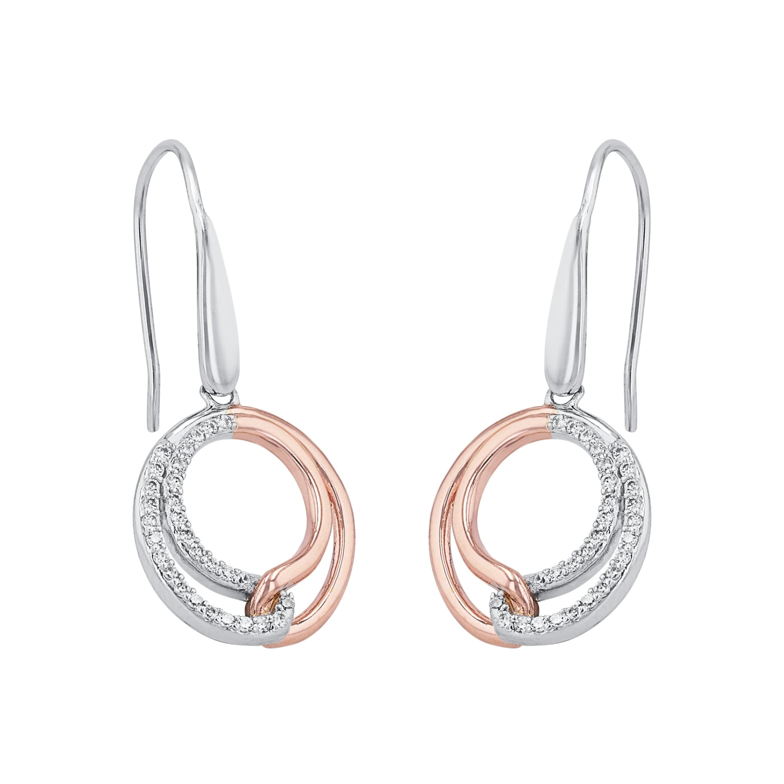 AMOR Silver Bi Colour Circle Drop Earrings