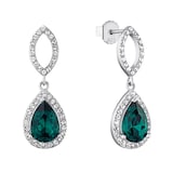 AMOR Silver Green Glass Stone Drop Earrings