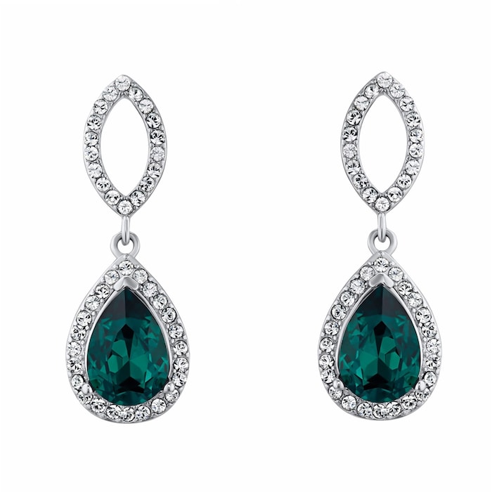 AMOR Silver Green Glass Stone Drop Earrings