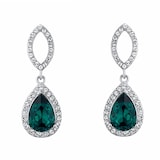 AMOR Silver Green Glass Stone Drop Earrings