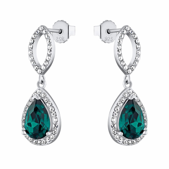 AMOR Silver Green Glass Stone Drop Earrings