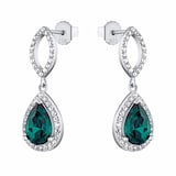 AMOR Silver Green Glass Stone Drop Earrings