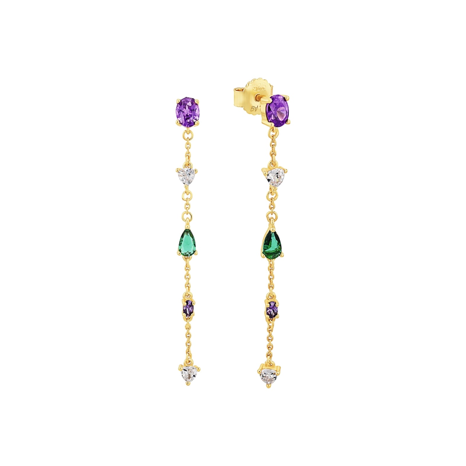 Yellow Gold Coloured Sterling Silver Multi Colour Stone Drop Earrings