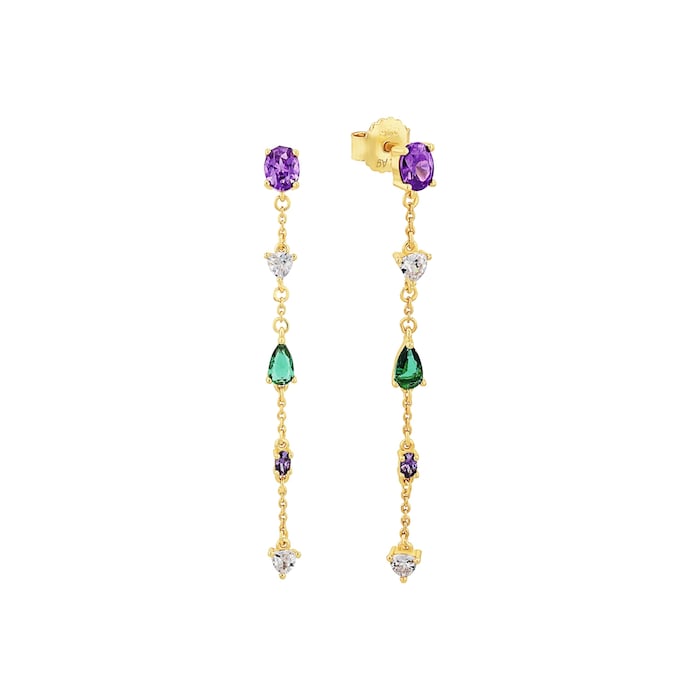 AMOR Yellow Gold Coloured Sterling Silver Multi Colour Stone Drop Earrings