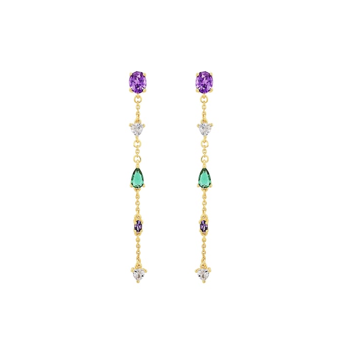 AMOR Yellow Gold Coloured Sterling Silver Multi Colour Stone Drop Earrings