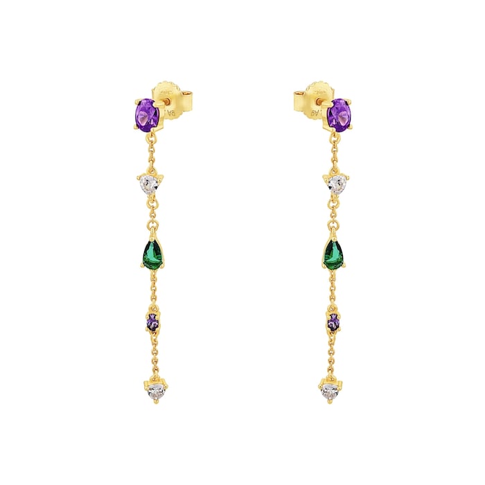 AMOR Yellow Gold Coloured Sterling Silver Multi Colour Stone Drop Earrings