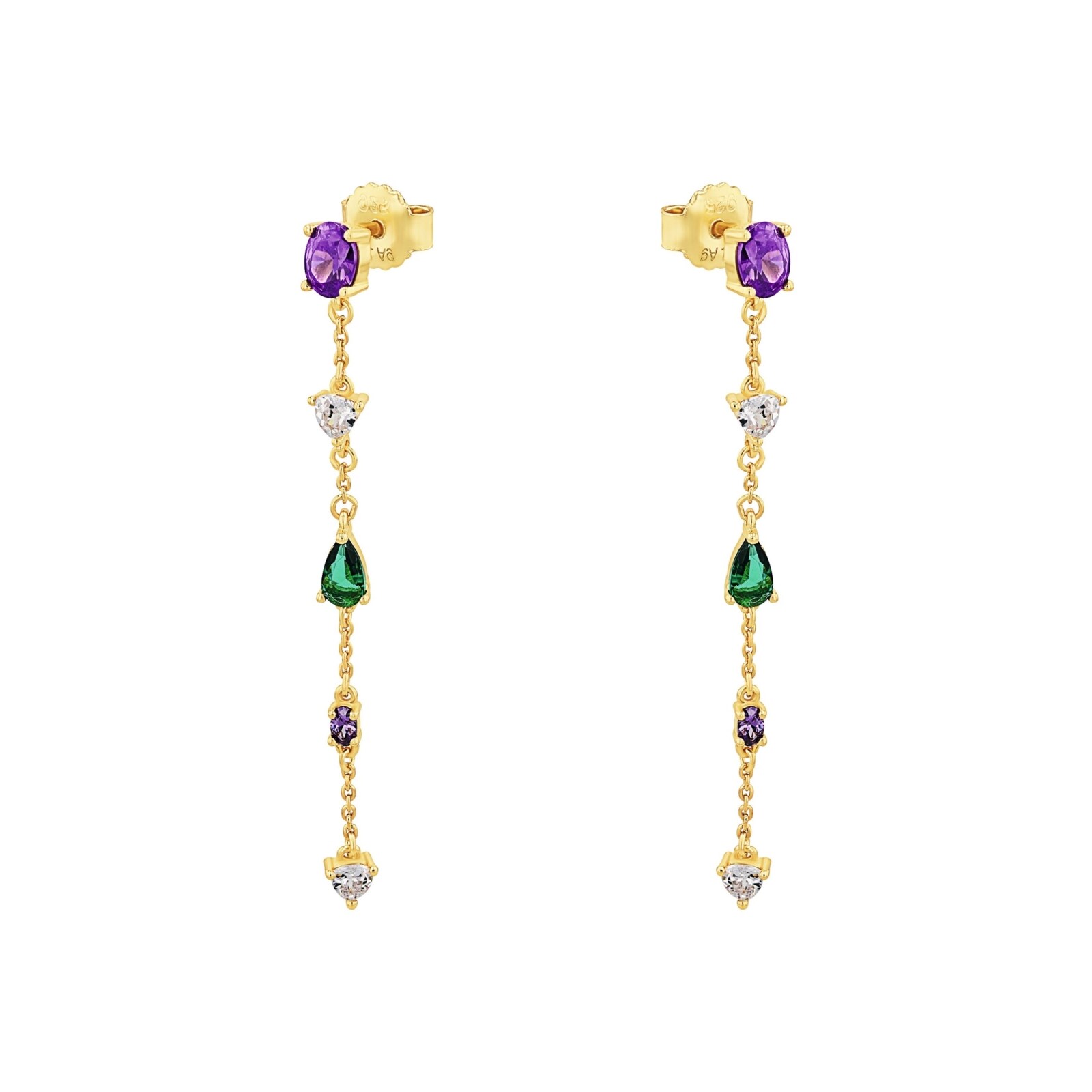 AMOR Yellow Gold Coloured Sterling Silver Multi Colour Stone Drop Earrings