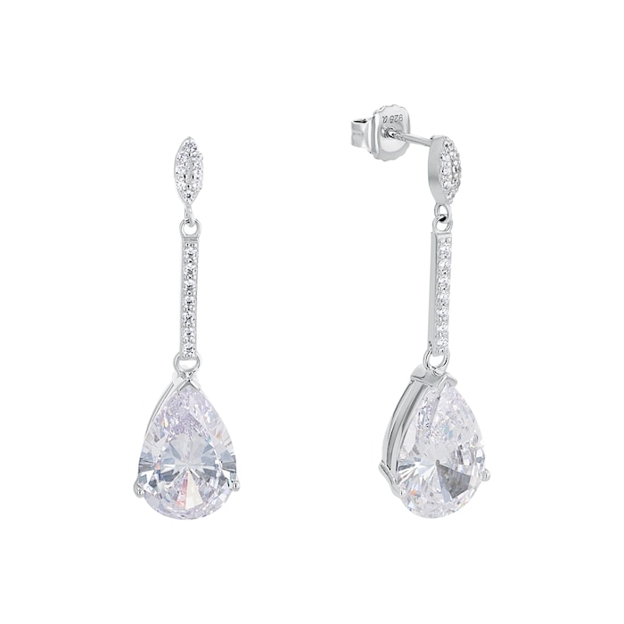 AMOR Silver Cubic Zirconia Pear Shaped Drop Earrings