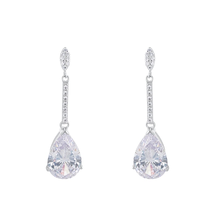 AMOR Silver Cubic Zirconia Pear Shaped Drop Earrings