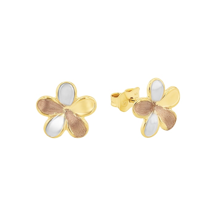 AMOR 9ct Yellow Gold Tri Colour Petal Stud Earrings