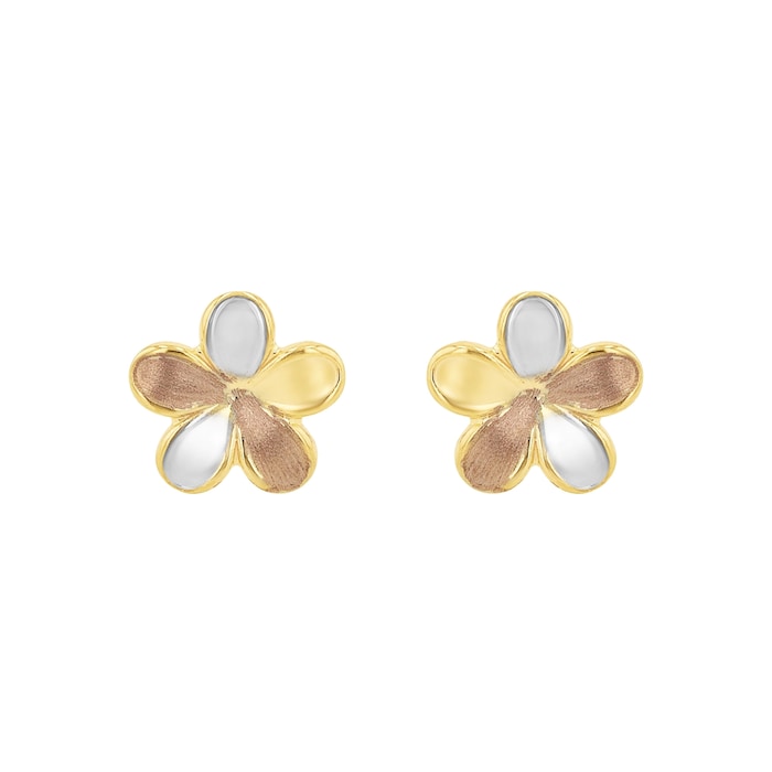 AMOR 9ct Yellow Gold Tri Colour Petal Stud Earrings