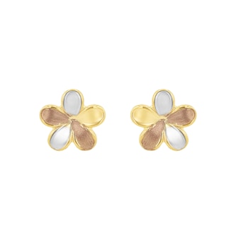 AMOR 9ct Yellow Gold Tri Colour Petal Stud Earrings