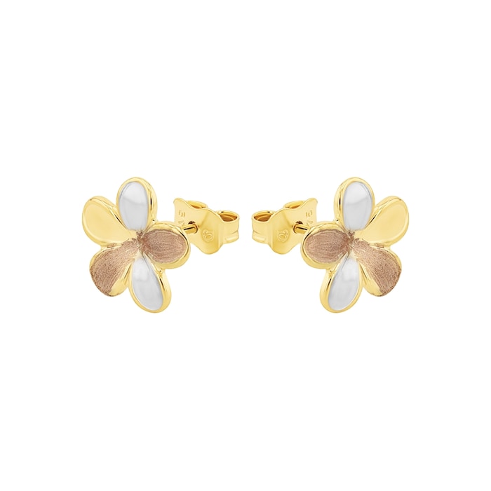 AMOR 9ct Yellow Gold Tri Colour Petal Stud Earrings