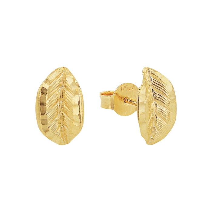 AMOR 9ct Yellow Gold Leaf Stud Earrings