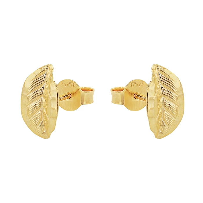 AMOR 9ct Yellow Gold Leaf Stud Earrings