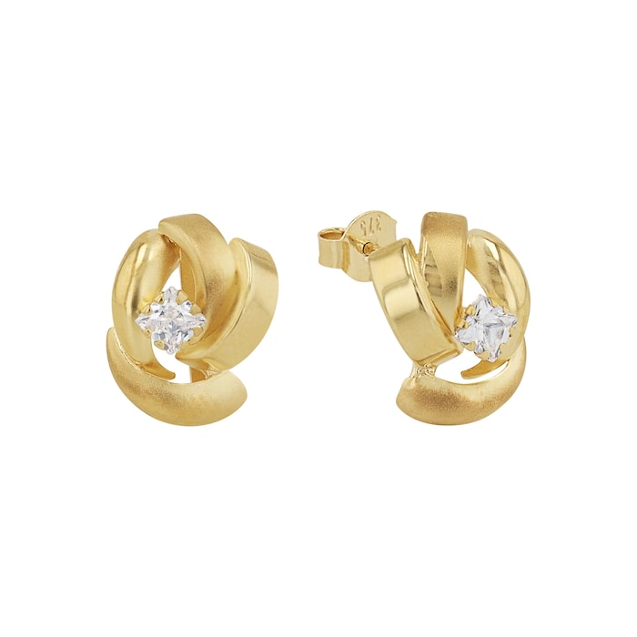 AMOR 9ct Yellow Gold Cubic Zirconia Knot Stud Earrings