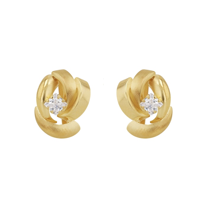 AMOR 9ct Yellow Gold Cubic Zirconia Knot Stud Earrings