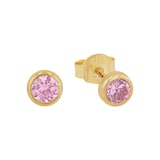 AMOR 9ct Yellow Gold Pink Cubic Zirconia Stud Earrings