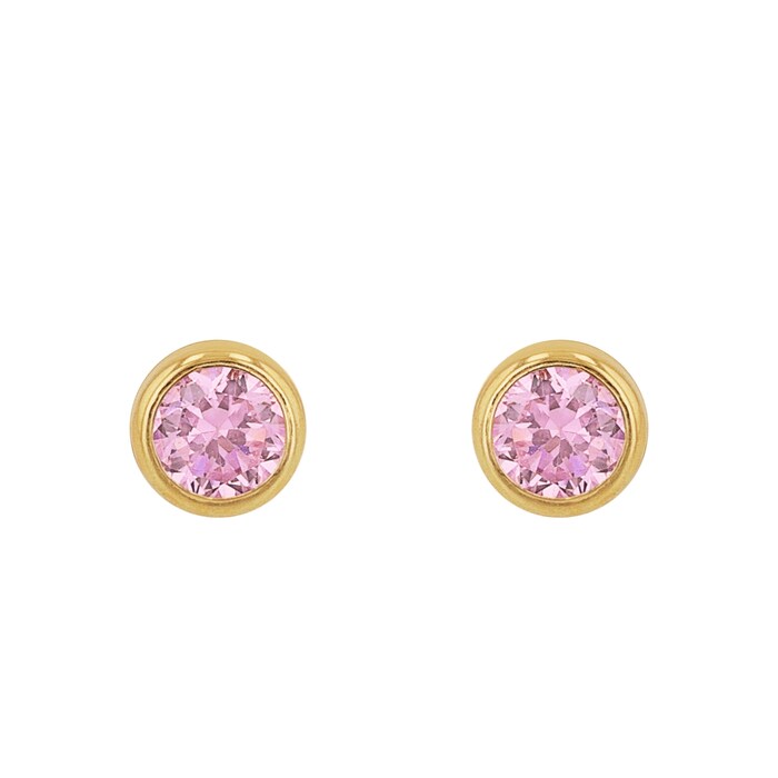 AMOR 9ct Yellow Gold Pink Cubic Zirconia Stud Earrings