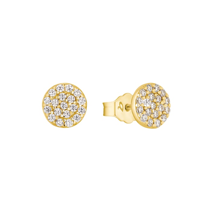 AMOR 9ct Yellow Gold Cubic Zirconia Circle Stud Earrings