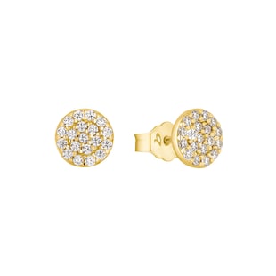 AMOR 9ct Yellow Gold Cubic Zirconia Circle Stud Earrings
