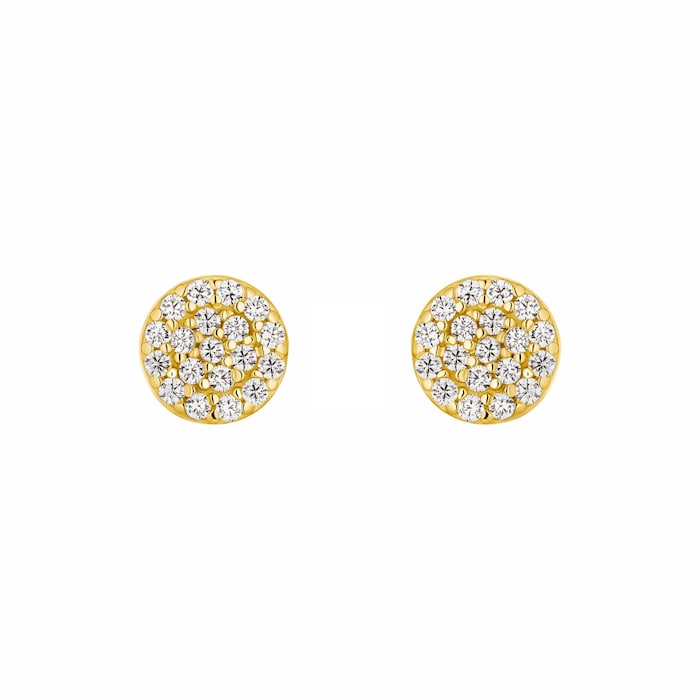 AMOR 9ct Yellow Gold Cubic Zirconia Circle Stud Earrings