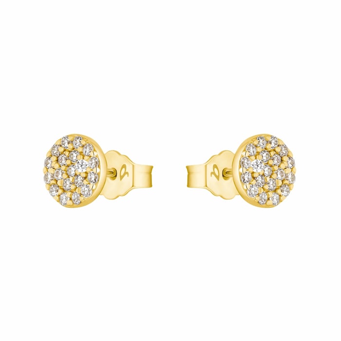 AMOR 9ct Yellow Gold Cubic Zirconia Circle Stud Earrings