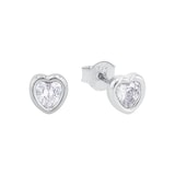 AMOR 9ct White Gold Cubic Zirconia Heart Stud Earrings