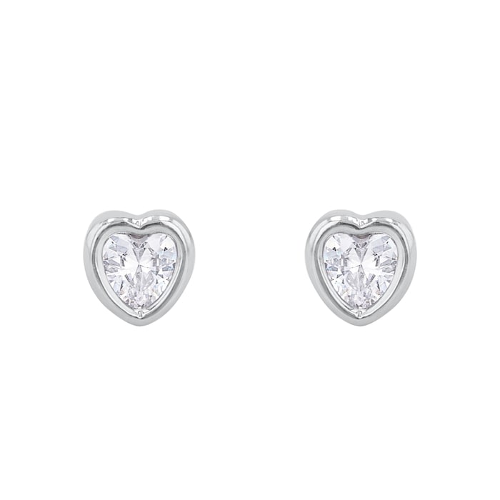 AMOR 9ct White Gold Cubic Zirconia Heart Stud Earrings