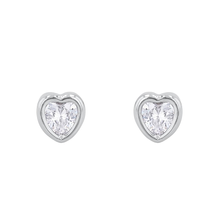 AMOR 9ct White Gold Cubic Zirconia Heart Stud Earrings