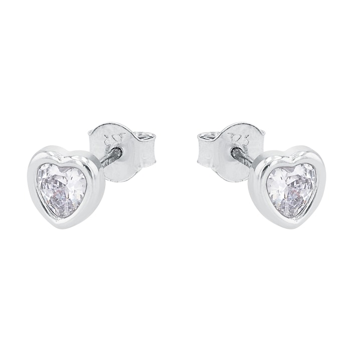 AMOR 9ct White Gold Cubic Zirconia Heart Stud Earrings