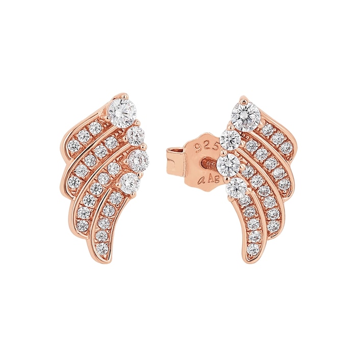 AMOR Rose Gold Coloured Sterling Silver Cubic Zirconia Wing Stud Earrings