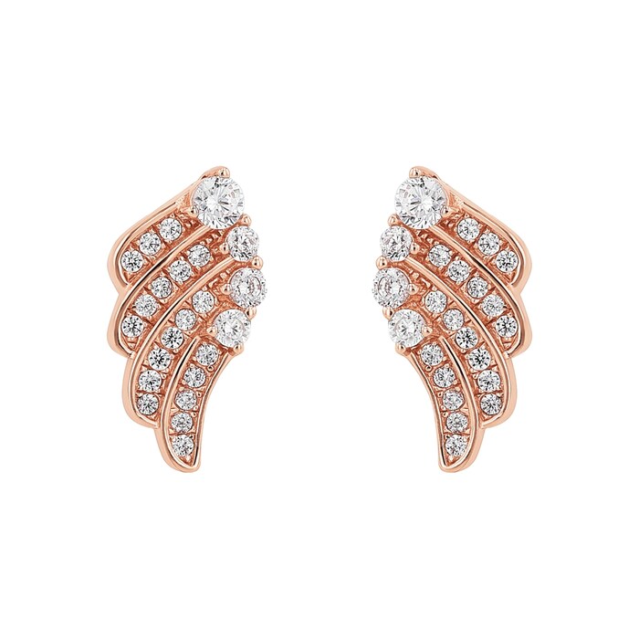 AMOR Rose Gold Coloured Sterling Silver Cubic Zirconia Wing Stud Earrings